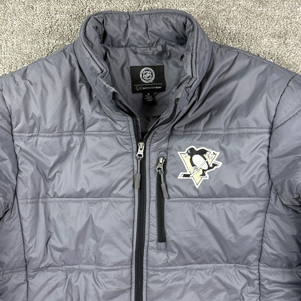 G-III Puffer Jacket Mens M Gray NHL Pittsburgh Penguins Quilted Sporty Coat